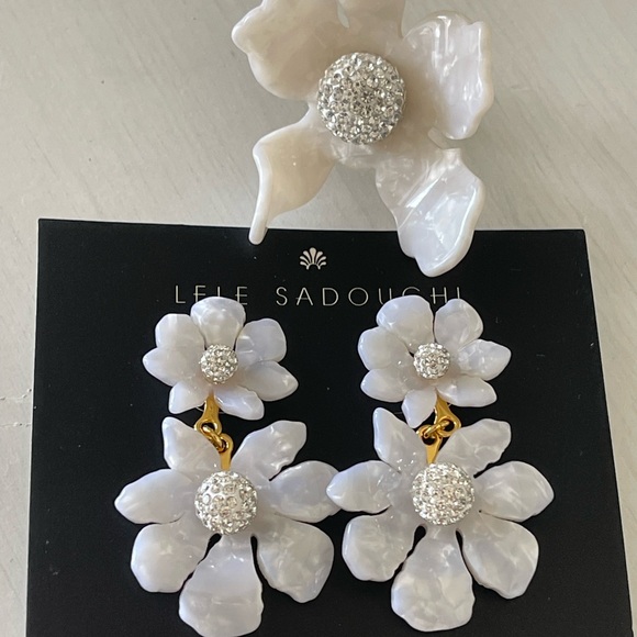 LELE Sadoughi Double Drop flower crystal signature earrings - Picture 5 of 5